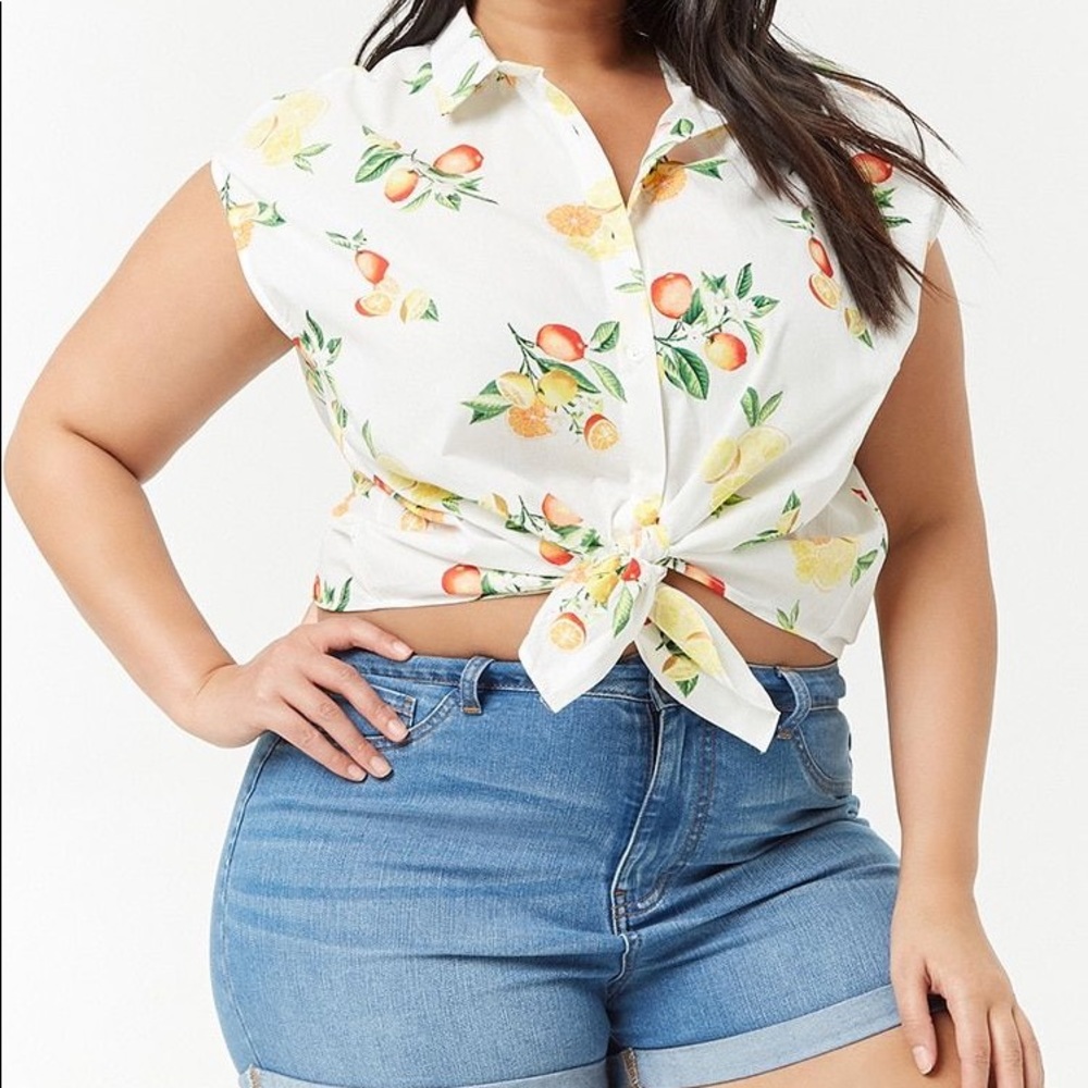 Forever 21+ Sleeveless Citrus Print Blouse